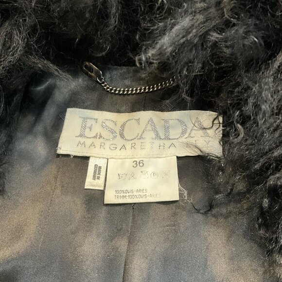 Escada Margaretha Ley Leather & Wool Coat with Shearling Fur & Cuffs EU 36 - Picture 4 of 5